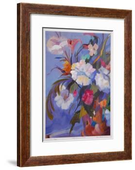 White Flowers in Red Pot-Zora Buchanan-Framed Collectable Print