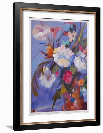 White Flowers in Red Pot-Zora Buchanan-Framed Collectable Print