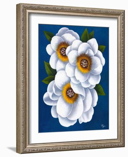 White Flowers on Blue II-Vivien Rhyan-Framed Art Print