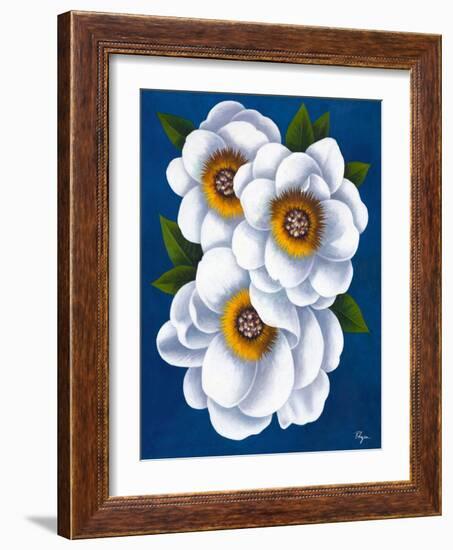 White Flowers on Blue II-Vivien Rhyan-Framed Art Print
