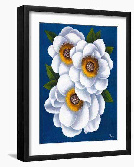 White Flowers on Blue II-Vivien Rhyan-Framed Art Print