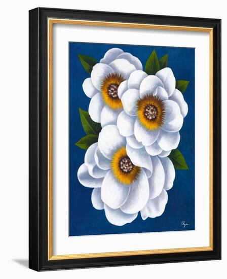 White Flowers on Blue II-Vivien Rhyan-Framed Art Print