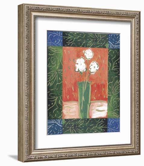 White Flowers on Orange-James Hussey-Framed Art Print