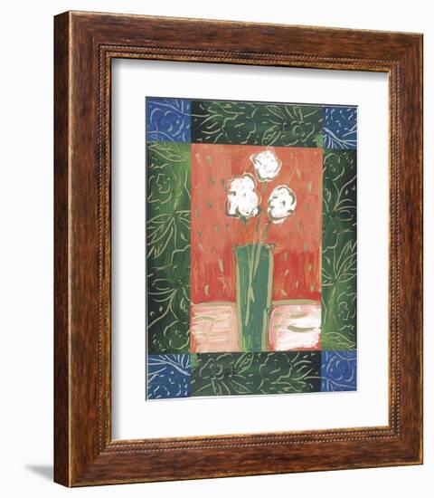 White Flowers on Orange-James Hussey-Framed Art Print