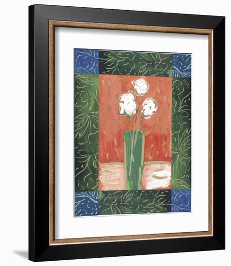 White Flowers on Orange-James Hussey-Framed Art Print