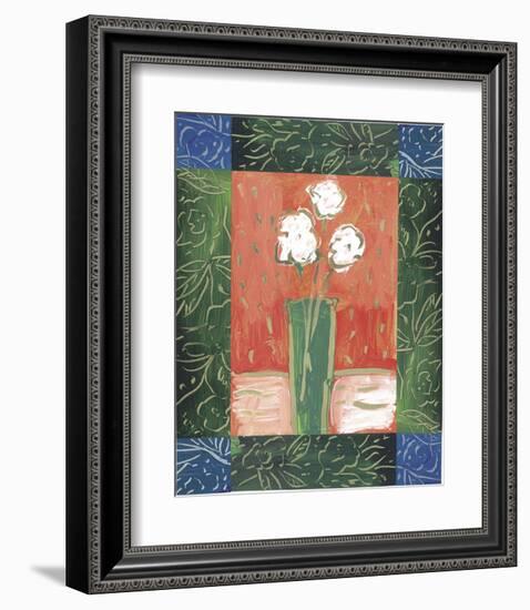 White Flowers on Orange-James Hussey-Framed Art Print