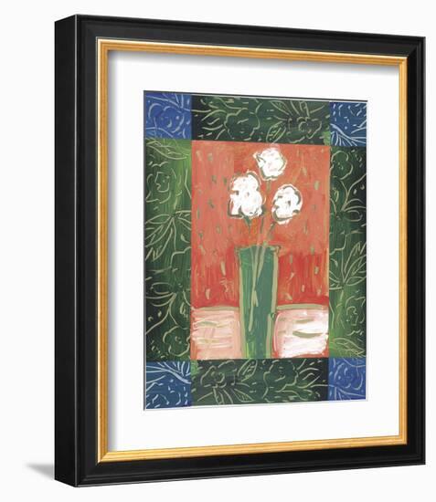 White Flowers on Orange-James Hussey-Framed Art Print