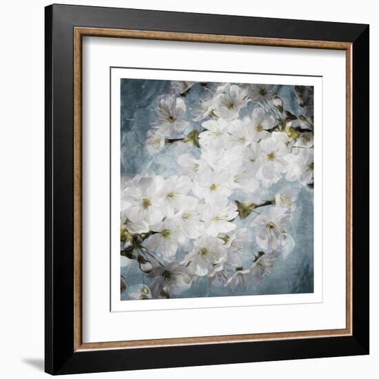 White Flowers With Blue-Milli Villa-Framed Art Print