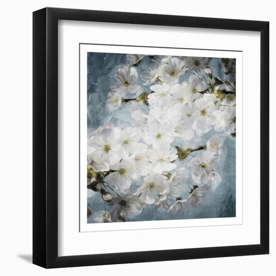 White Flowers With Blue-Milli Villa-Framed Art Print