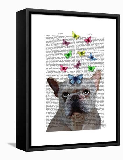 White French Bulldog and Butterflies-Fab Funky-Framed Stretched Canvas