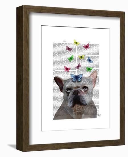 White French Bulldog and Butterflies-Fab Funky-Framed Art Print