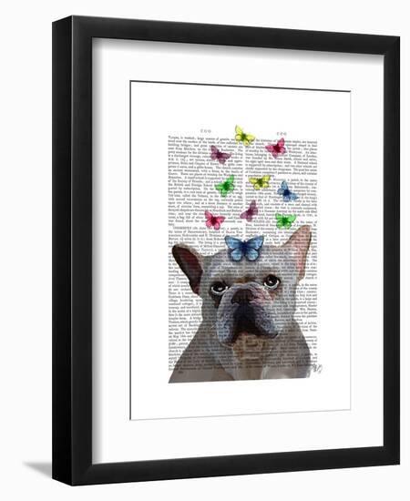 White French Bulldog and Butterflies-Fab Funky-Framed Art Print