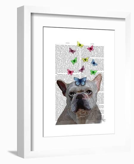 White French Bulldog and Butterflies-Fab Funky-Framed Art Print