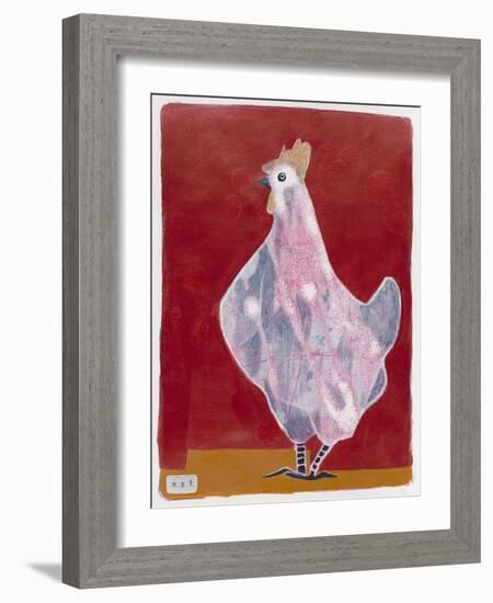 White Hen, Red Background 3-Maria Pietri Lalor-Framed Giclee Print