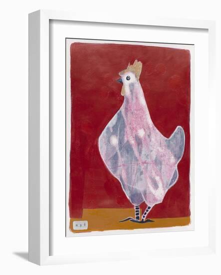 White Hen, Red Background 3-Maria Pietri Lalor-Framed Giclee Print