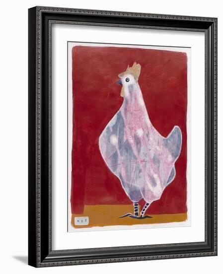 White Hen, Red Background 3-Maria Pietri Lalor-Framed Giclee Print