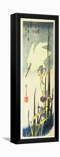 White Heron and Irises, 1833-Ando Hiroshige-Framed Premier Image Canvas