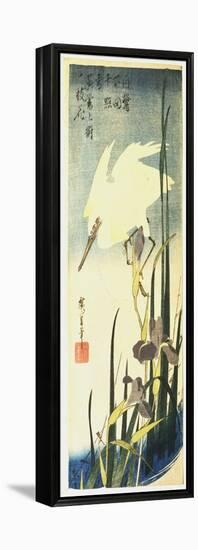 White Heron and Irises, 1833-Ando Hiroshige-Framed Premier Image Canvas