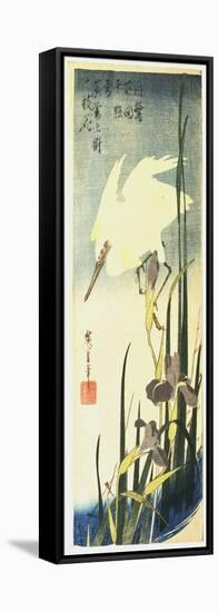 White Heron and Irises, 1833-Ando Hiroshige-Framed Premier Image Canvas