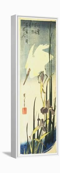 White Heron and Irises, 1833-Ando Hiroshige-Framed Premier Image Canvas