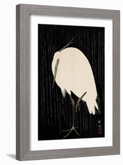 White Heron Standing in the Rain-Koson Ohara-Framed Giclee Print