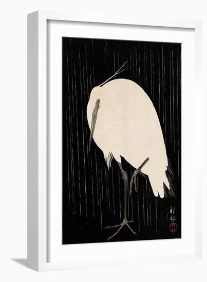 White Heron Standing in the Rain-Koson Ohara-Framed Giclee Print