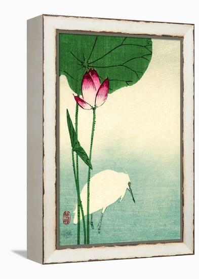 White Heron with Lotus in Water Vintage Japanese Woodblock Print-null-Framed Stretched Canvas