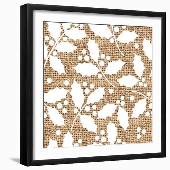 White Holly Branches Burlap-Joanne Paynter Design-Framed Giclee Print