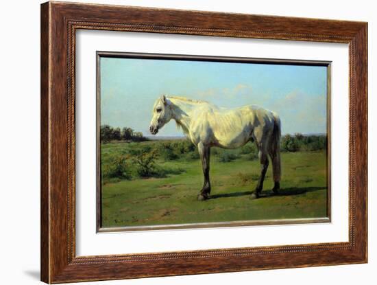 White Horse in a Pre. Painting by Rosa Bonheur (1822-1899), 19Th Century. Oil on Canvas. Dim: 0.34-Rosa Bonheur-Framed Giclee Print