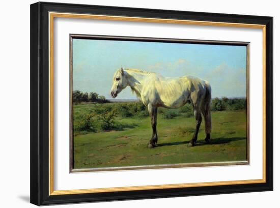 White Horse in a Pre. Painting by Rosa Bonheur (1822-1899), 19Th Century. Oil on Canvas. Dim: 0.34-Rosa Bonheur-Framed Giclee Print