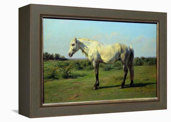 White Horse in a Pre. Painting by Rosa Bonheur (1822-1899), 19Th Century. Oil on Canvas. Dim: 0.34-Rosa Bonheur-Framed Premier Image Canvas