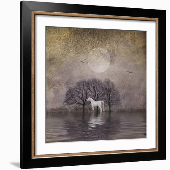 White Horse in Pond-Dawne Polis-Framed Giclee Print