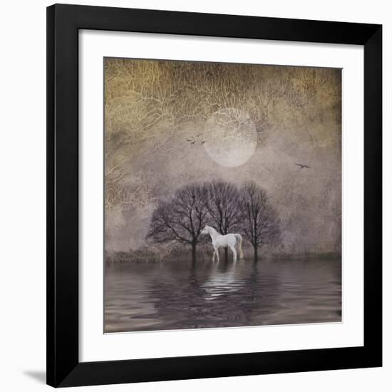 White Horse in Pond-Dawne Polis-Framed Giclee Print