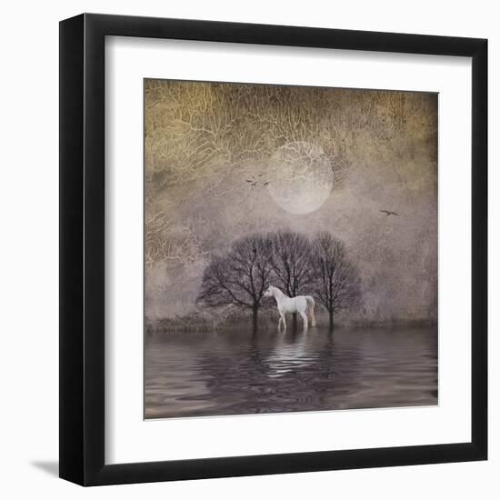 White Horse in Pond-Dawne Polis-Framed Art Print