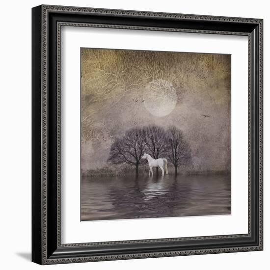 White Horse in Pond-Dawne Polis-Framed Art Print