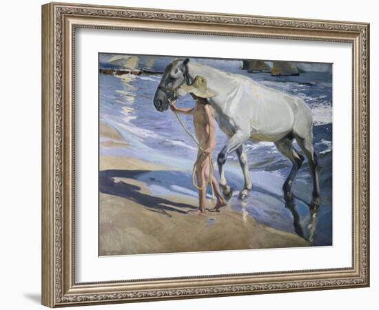 White Horse-Joaquín Sorolla y Bastida-Framed Art Print