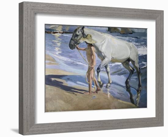 White Horse-Joaquín Sorolla y Bastida-Framed Art Print