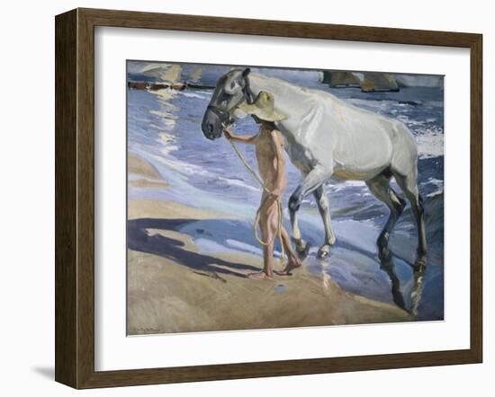 White Horse-Joaquín Sorolla y Bastida-Framed Art Print