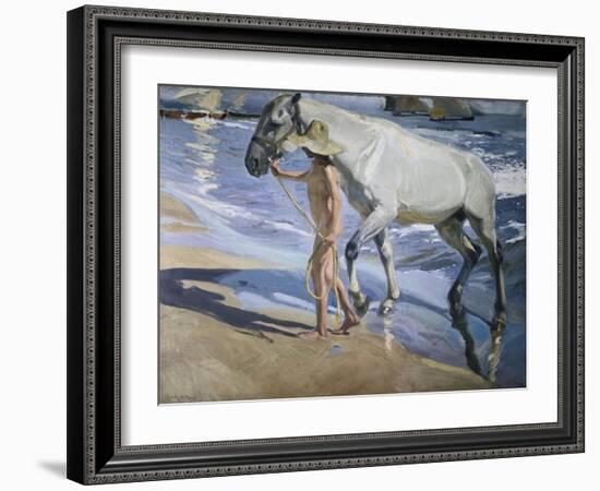 White Horse-Joaquín Sorolla y Bastida-Framed Art Print