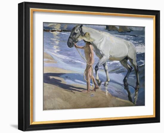 White Horse-Joaquín Sorolla y Bastida-Framed Art Print