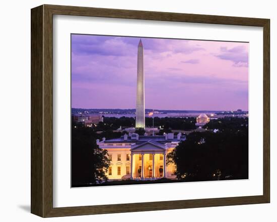 White House at dusk, Washington Monument, Washington DC, USA-null-Framed Photographic Print