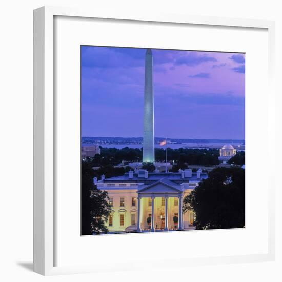 White House at dusk, Washington Monument, Washington DC, USA-null-Framed Photographic Print