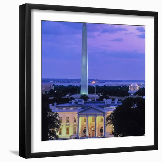 White House at dusk, Washington Monument, Washington DC, USA-null-Framed Photographic Print