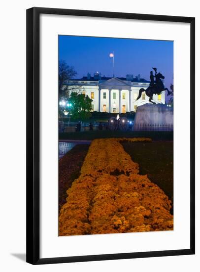 White House with flowers at dusk, Washington DC, USA-null-Framed Photographic Print