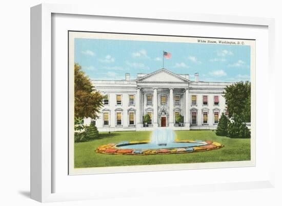 White House with Fountain-null-Framed Art Print