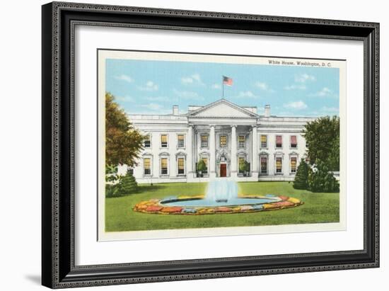 White House with Fountain-null-Framed Art Print