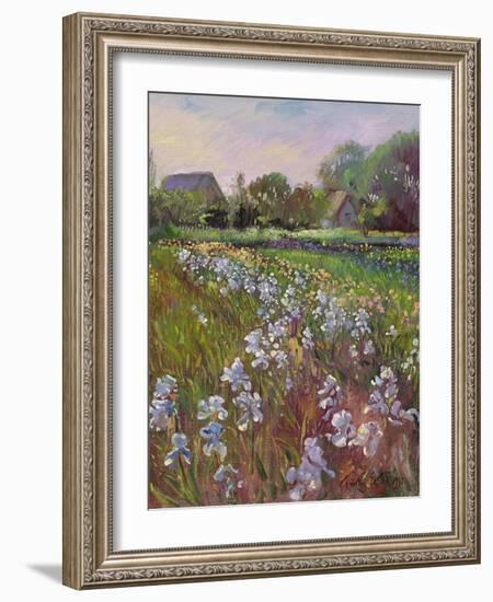 White Irises and Farmstead-Timothy Easton-Framed Giclee Print