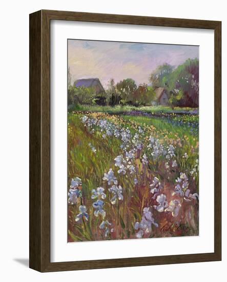 White Irises and Farmstead-Timothy Easton-Framed Giclee Print