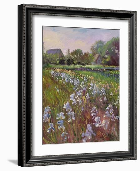 White Irises and Farmstead-Timothy Easton-Framed Giclee Print