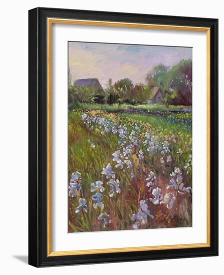 White Irises and Farmstead-Timothy Easton-Framed Giclee Print